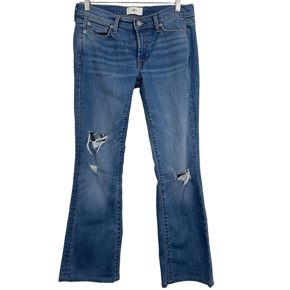 7 For All Mankind Original Bootcut Jeans Sz 27 Light Wash Distressed HEMMED